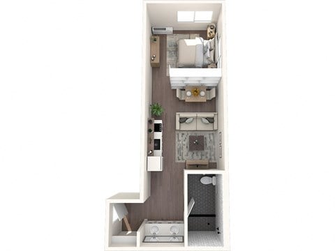 Floor plan for 1 bed, 1 bath, 414 sqft